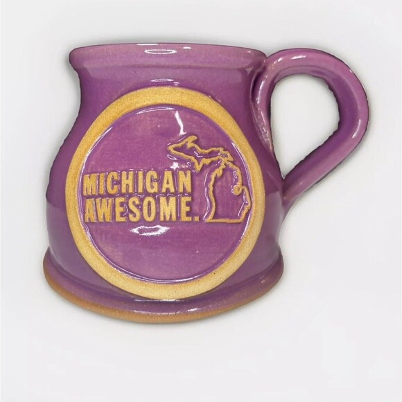 MICHIGAN AWESOME Joshua Mogck Pottery Ceramic Mug Cup 2015 Handthrown Purple USA - Picture 1 of 6